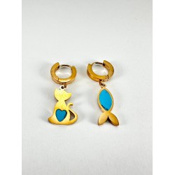 Rose Kedi Ve Balık Detaylı Küpe